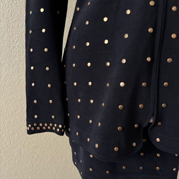 Tadashi Shoji Women's Brass Studded Suit Set Black 2 Piece Bold Office Statement - Picture 3 of 10